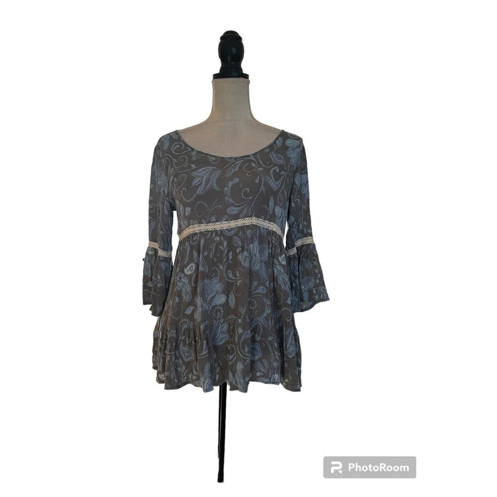 Vintage Baby Doll 90s Blouse Round Neck Y2K Empire Waist Size Floral Print